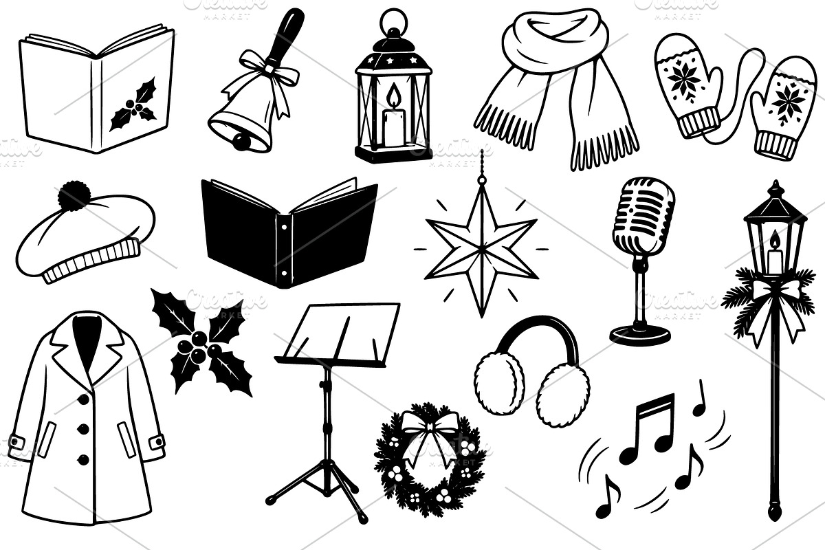 Christmas Caroling Doodle SVG Set, a Seasonal Illustration by Ghagra (Photo 2 of 3)