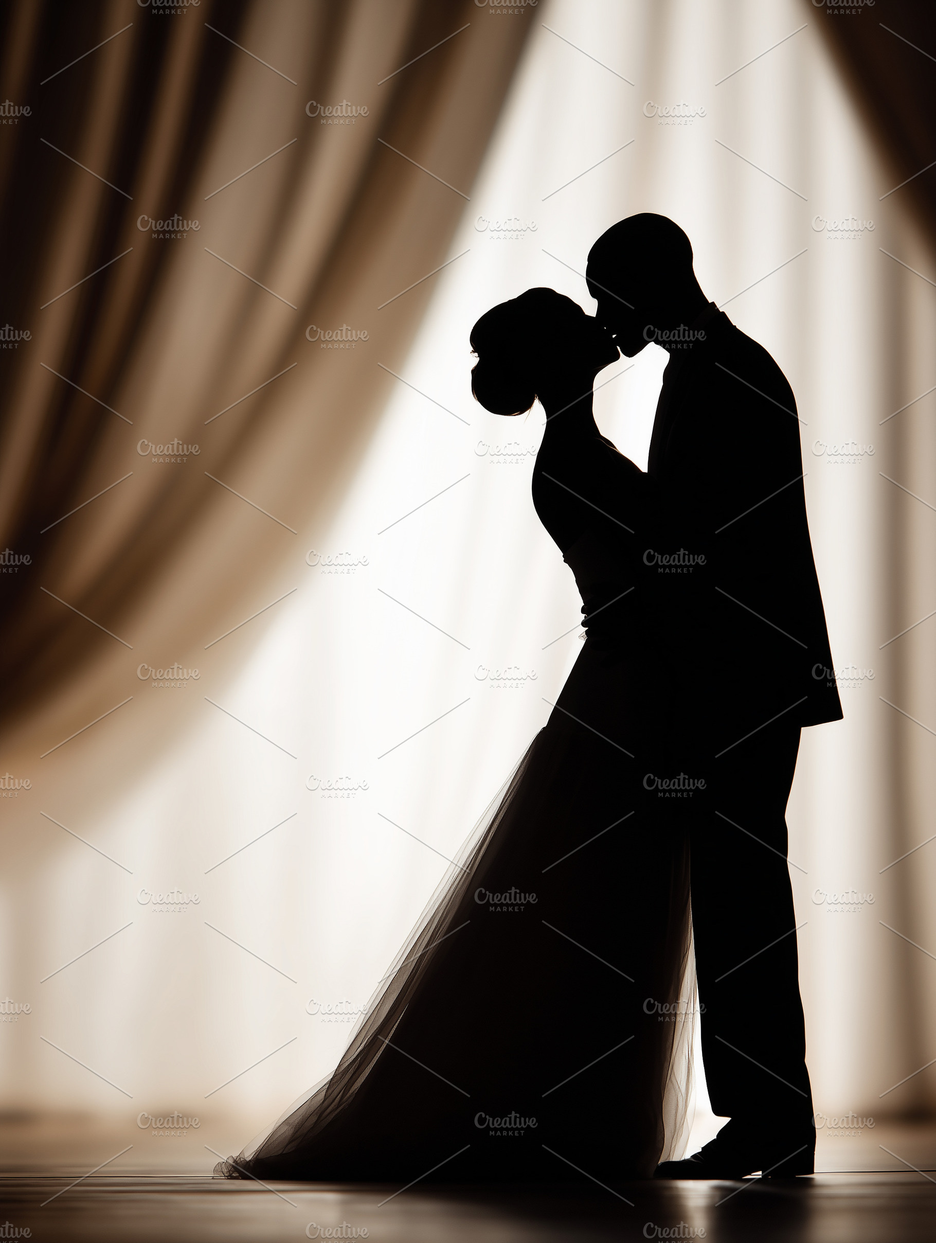 Elegant silhouette of a bride and, a Person Photo by MistyDay