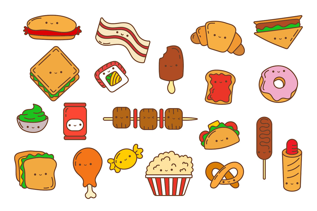 Kawaii Sticker Fast Food Set, a Food Illustration by ArtVarStudio (Photo 3 of 4)