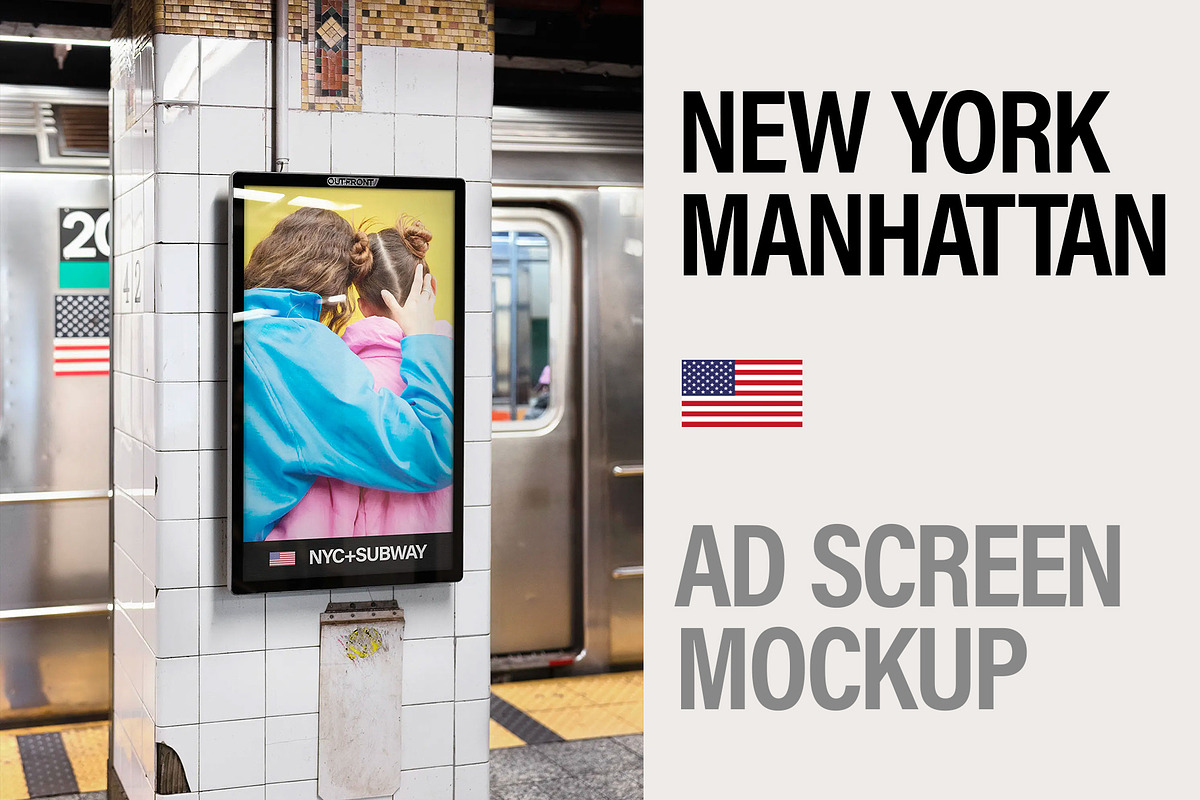Screen Mockup in New York Subway, an Advertising Mockup by Brandacle Mockups (Photo 2 of 8)
