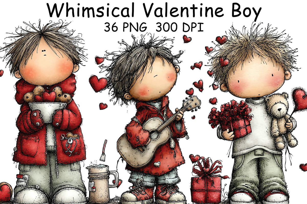 Whimsical Valentine Boy Clipart, an Illustration by CraftArtStudio (Photo 1 of 6)