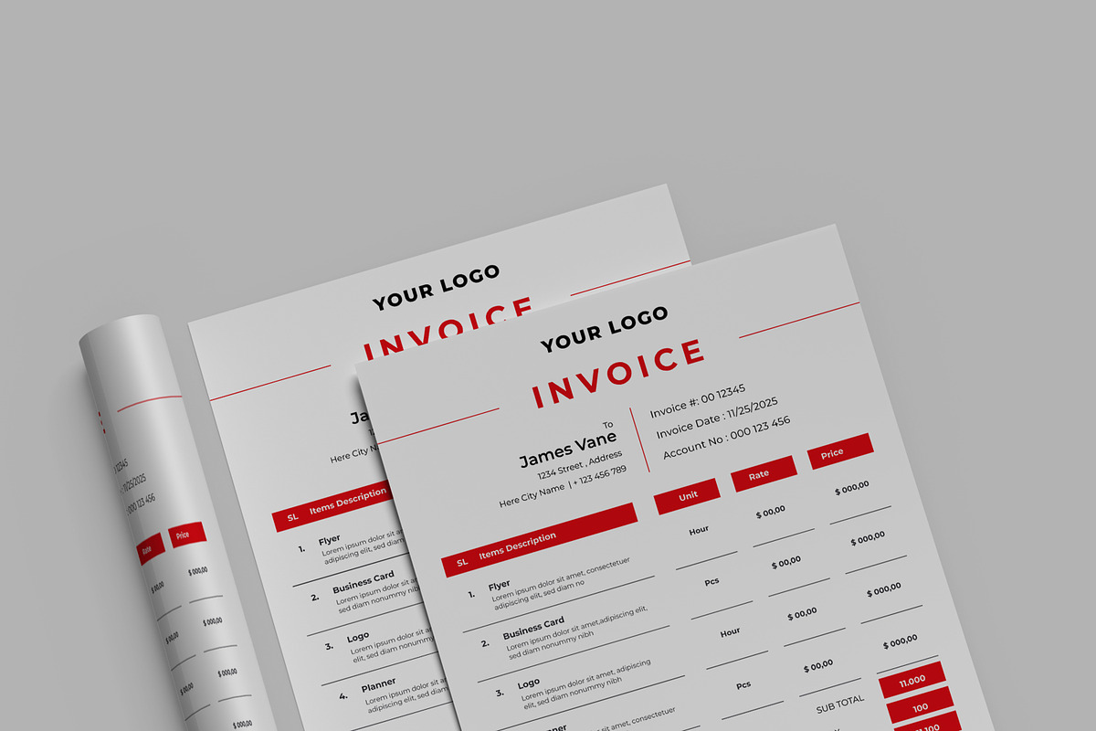 Red Invoice Template, a Stationery Template by MightyDesign (Photo 2 of 8)