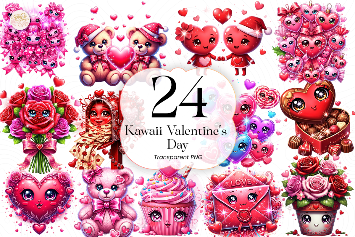 Kawaii Valentine Love PNG Clipart, an Object Illustration by KennedyStudio (Photo 1 of 5)