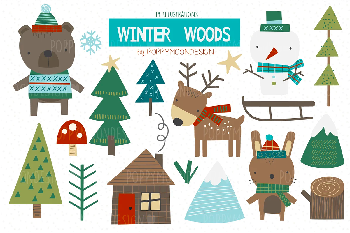 Bumper Christmas clipart set, an Animal Illustration by Poppymoondesign (Photo 12 of 12)
