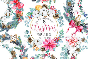 Christmas Watercolor Wreaths Clipart