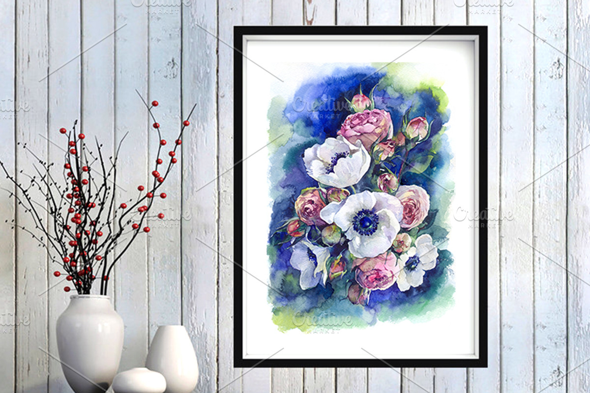 Watercolor Anemone & Roses flowers, a Decorative Illustration by MaryAmi (Photo 2 of 3)