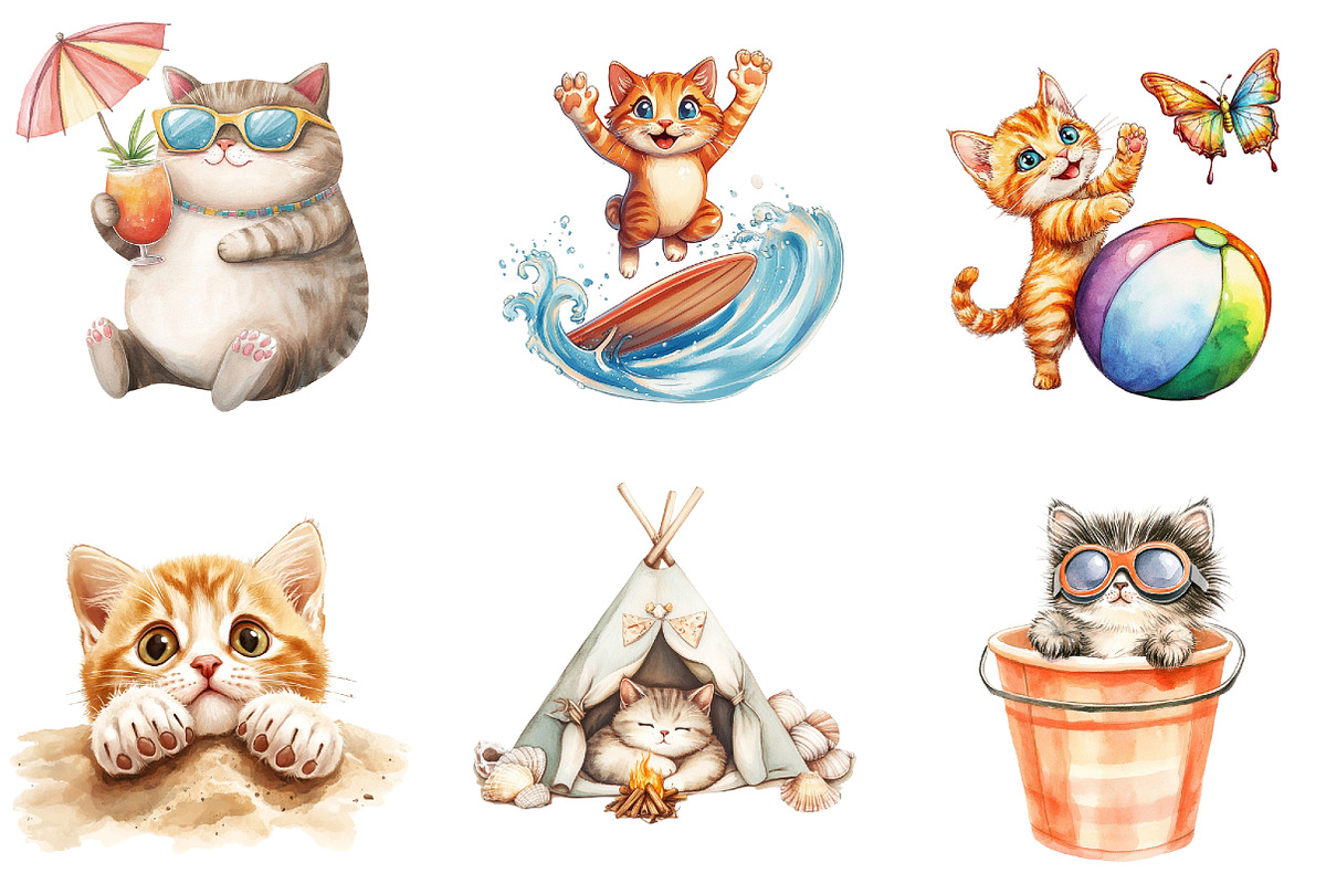 Funny Summer Cats, an Illustration by DreamArtGraphic (Photo 3 of 4)