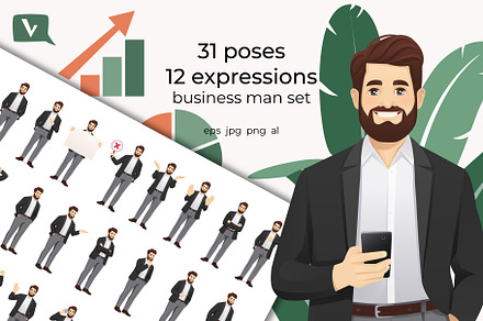 Handsome business man set, a Person Illustration by Volha Hlinskaya