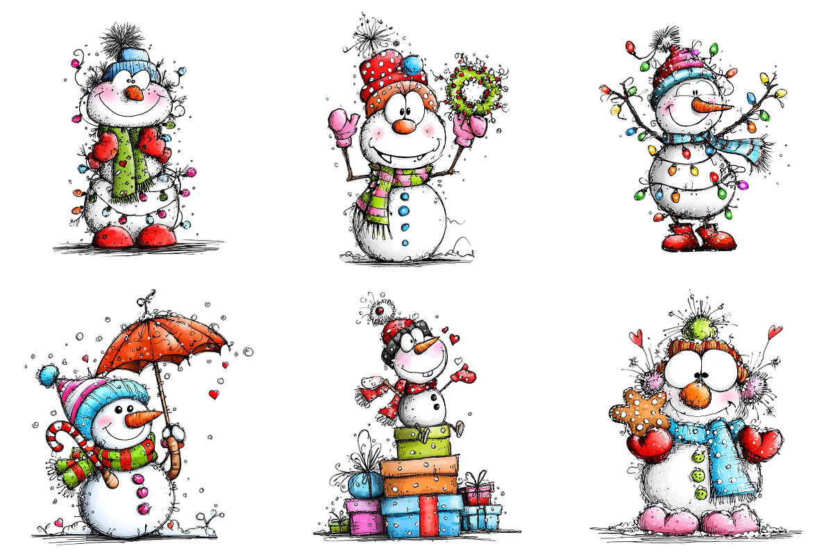 Funny Christmas Snowman Clipart, an Illustration by Craft Nest (Photo 3 of 7)