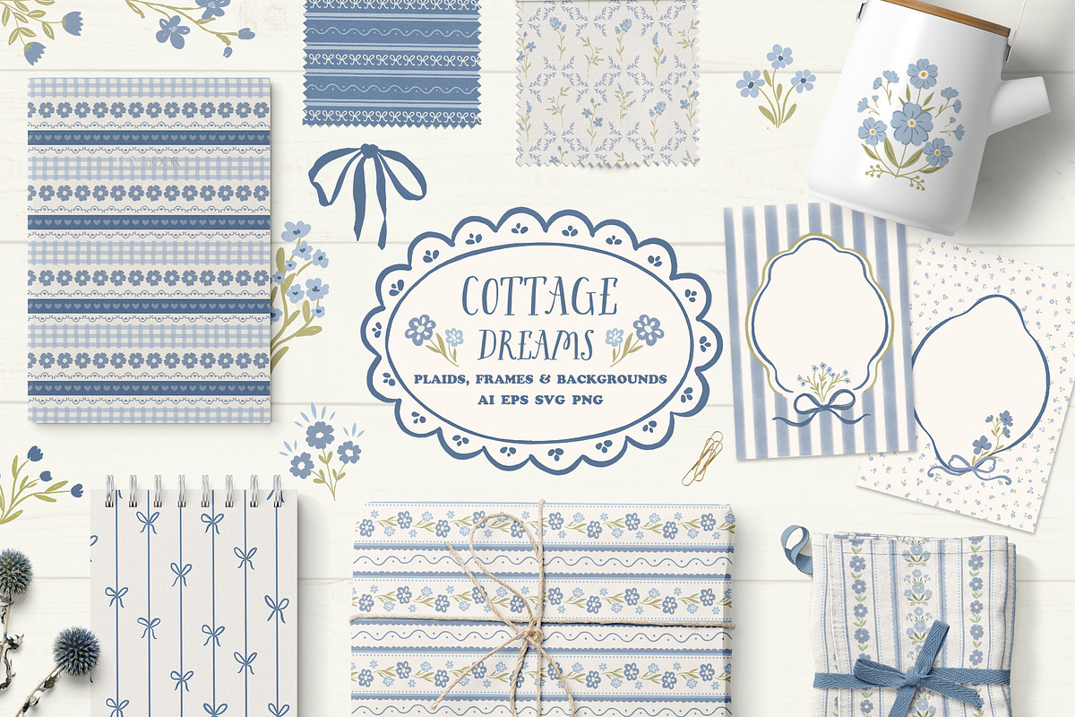 Cottage Dreams patterns, frames, bow, a Pattern Graphic by Cozy pattern shop (Photo 1 of 12)