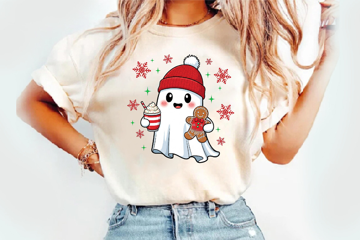 Cute Ghost Christmas PNG File, an Illustration by Watercolor design (Photo 3 of 3)