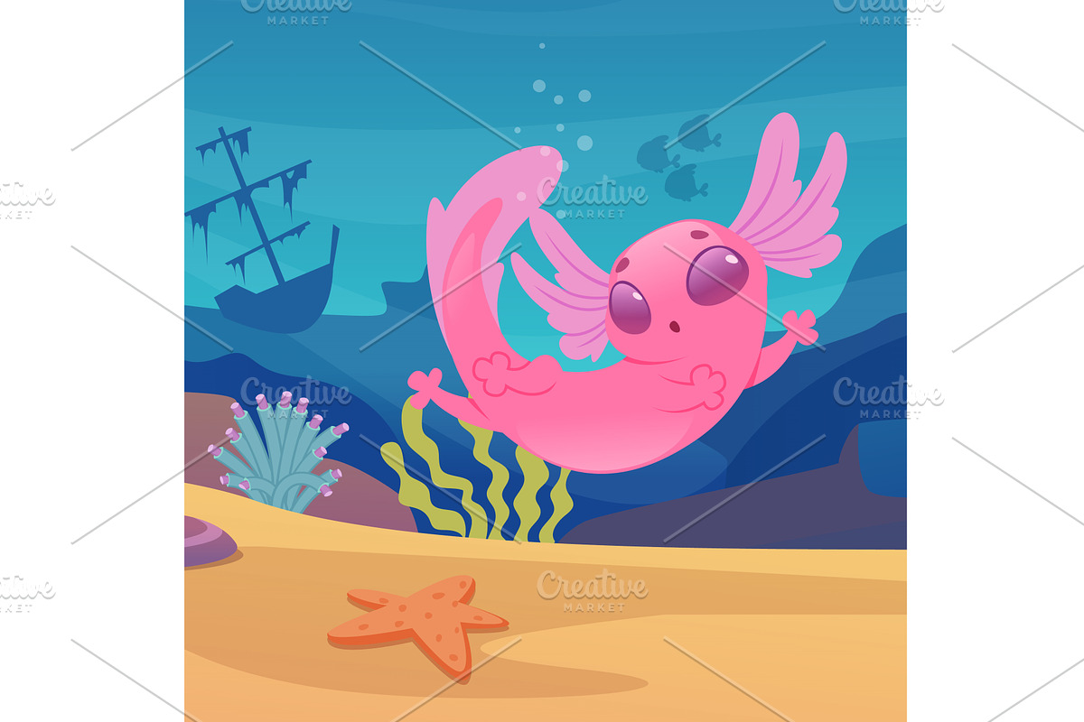 Axolotl. cartoon bio organism, an Animal Illustration by Onyx
