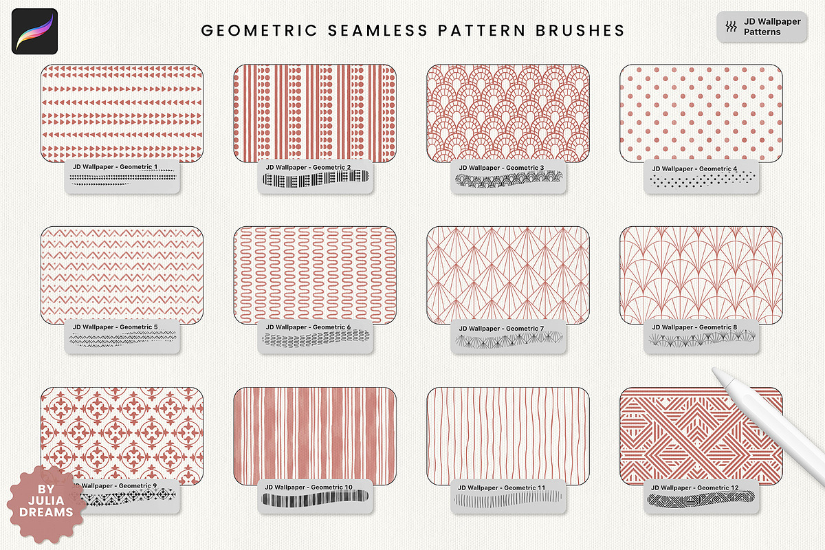 Wallpaper Pattern Procreate Brushes, a Brush Add-On by Julia Dreams (Photo 4 of 8)
