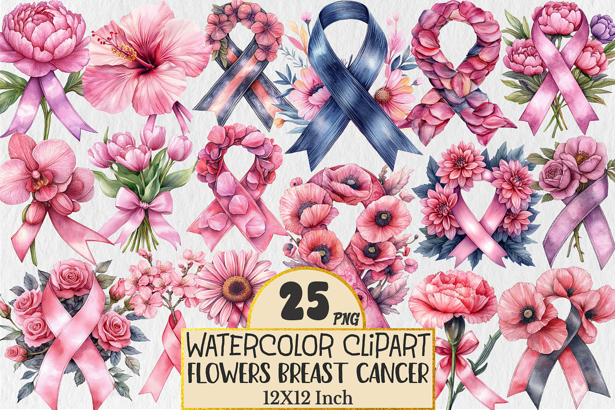 Pink Flowers Breast Cancer Awareness, a Seasonal Illustration by Rose Art (Photo 1 of 3)