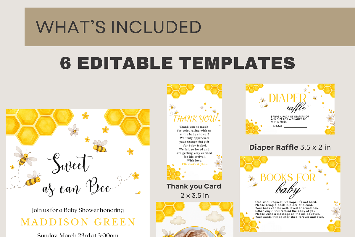 Bee Baby Shower Invitation Bundle, a Card Template by Shinehoon (Photo 3 of 8)