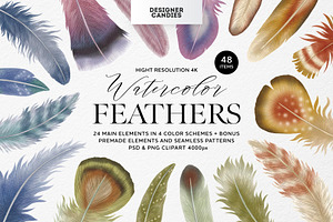 Feathers Watercolor Clipart