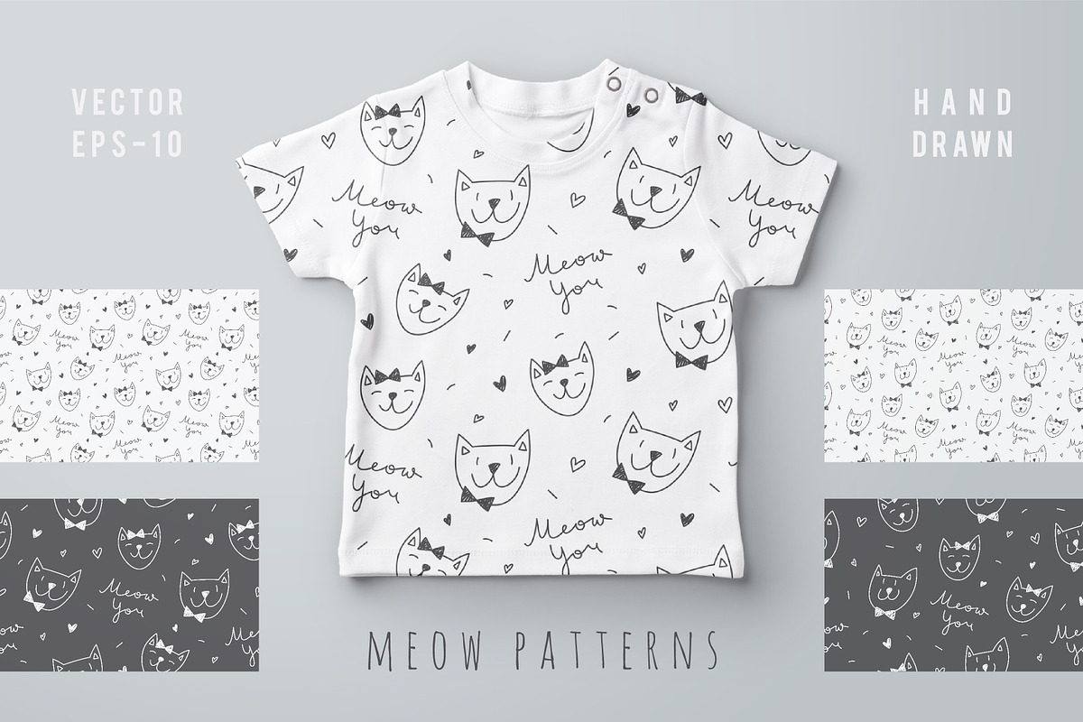 Cute cats 4 patterns, a Pattern Graphic by redcollegiya design (Photo 1 of 5)