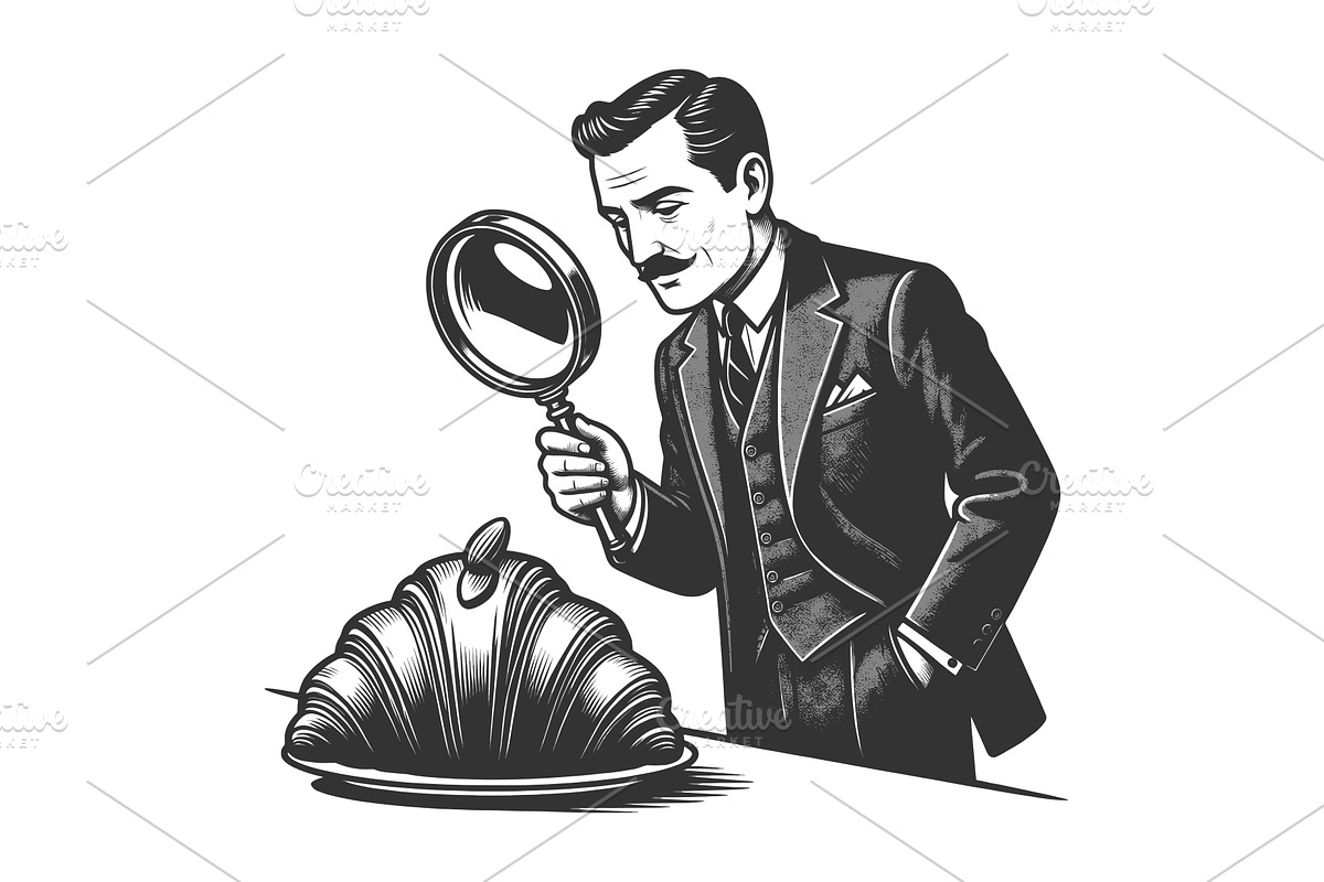 Man Examining Large croissant, a Person Illustration by AlexArt