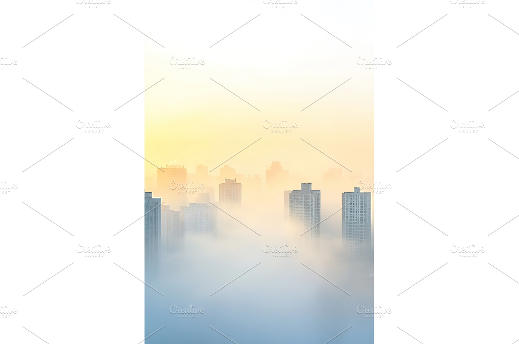 Foggy urban skyline at sunrise with, an Architecture Photo by Lermont51