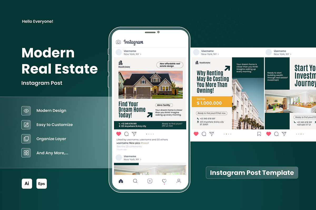 Real Estate Feed Instagram Post, a Social Media Template by SquidPixey (Photo 1 of 6)