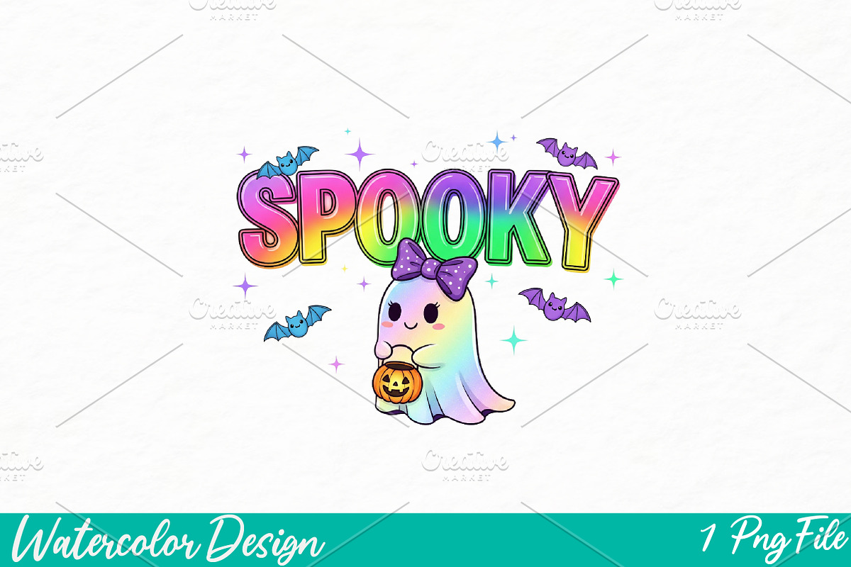 Trendy Halloween Spooky Neon Png, an Illustration by Watercolor design (Photo 1 of 3)