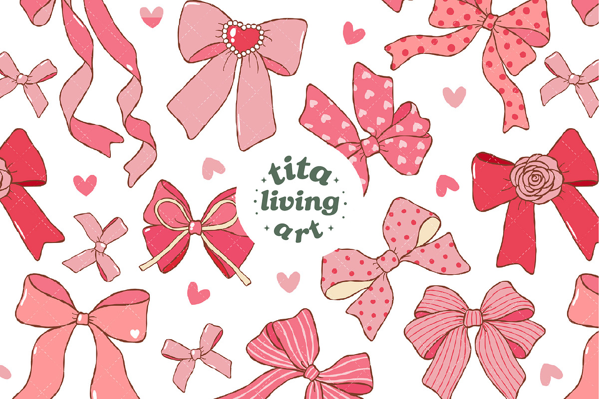 Coquette Valentine Bows Seamless, a Decorative Illustration by TitaLivingArt (Photo 1 of 11)