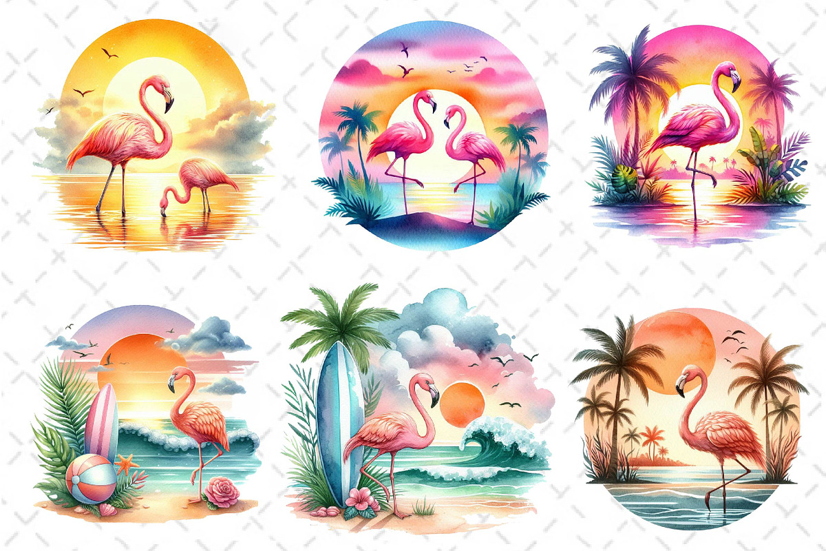 Tropical Sunset Flamingo Clipart, an Illustration by Dream Creation (Photo 3 of 6)