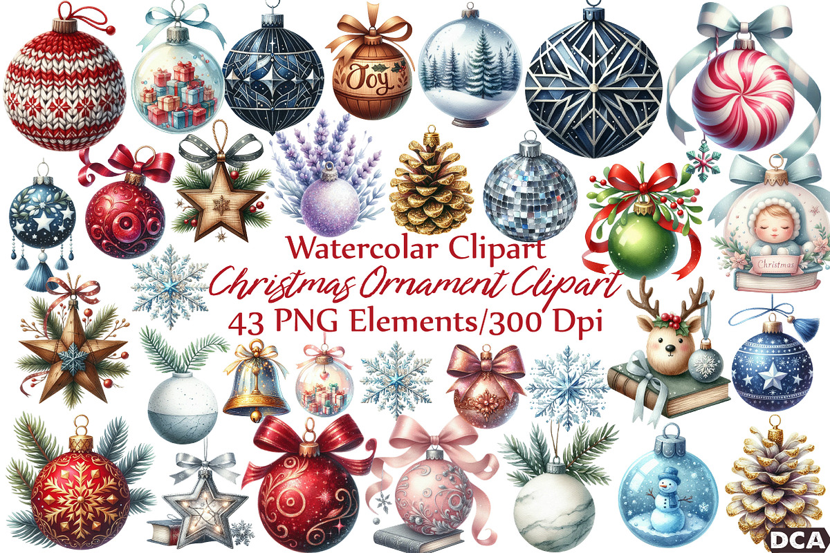 Christmas ,Ornament Clipart, an Illustration by DreamCafeArt (Photo 1 of 7)