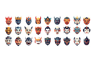 Cartoon asian demon masks. Tengu, an Object Illustration by Stock-Smart-Start