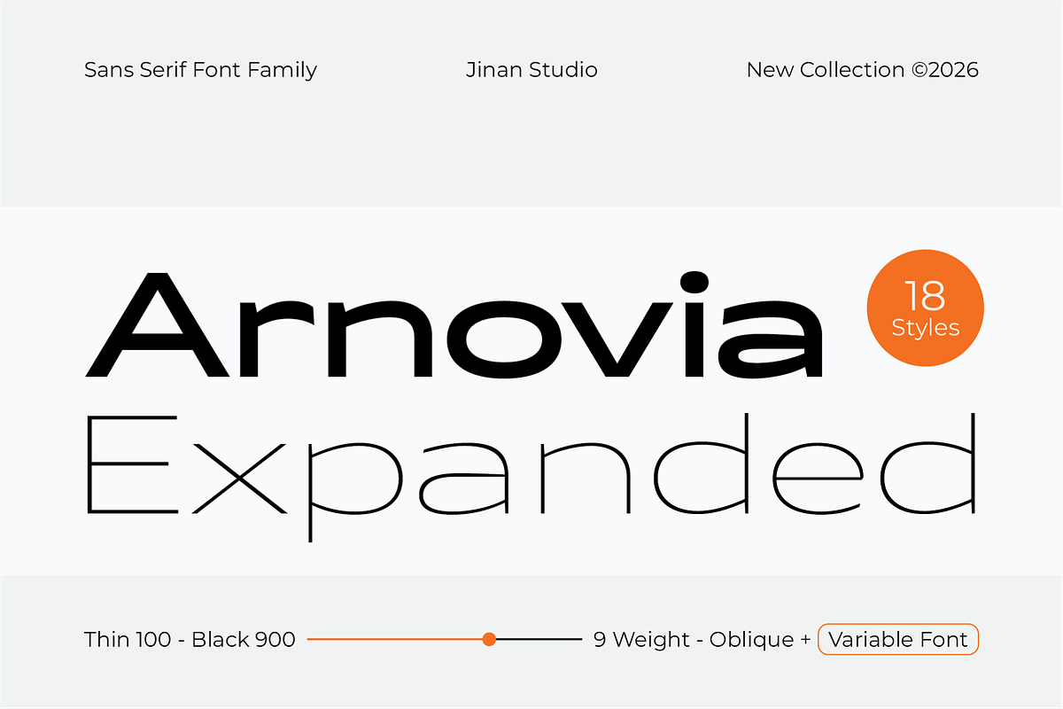 Arnovia Expanded, a Sans Serif Font by Ainun Jinan (Photo 1 of 10)