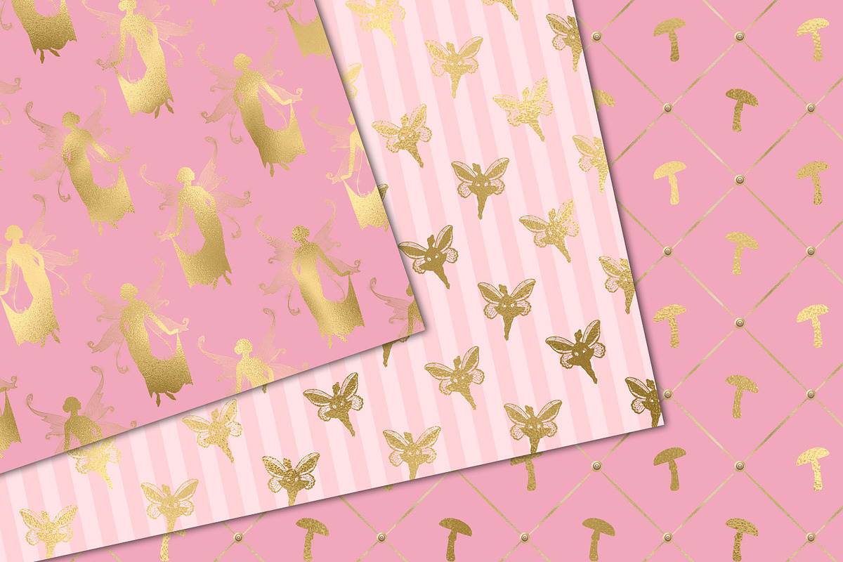 Pink and Gold Fairy Digital Paper, a Pattern Graphic by Digital Curio