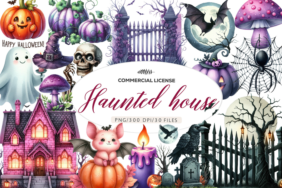 Watercolor  Haunted house, an Illustration by CreationArt (Photo 1 of 6)