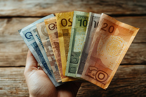 Currency in hand showcasing various, a Photo by Tanuart