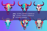 Cow Skulls Vector Illustrations, a Decorative Illustration by TheBlackPixelCo (Thumbnail 2 of 9)
