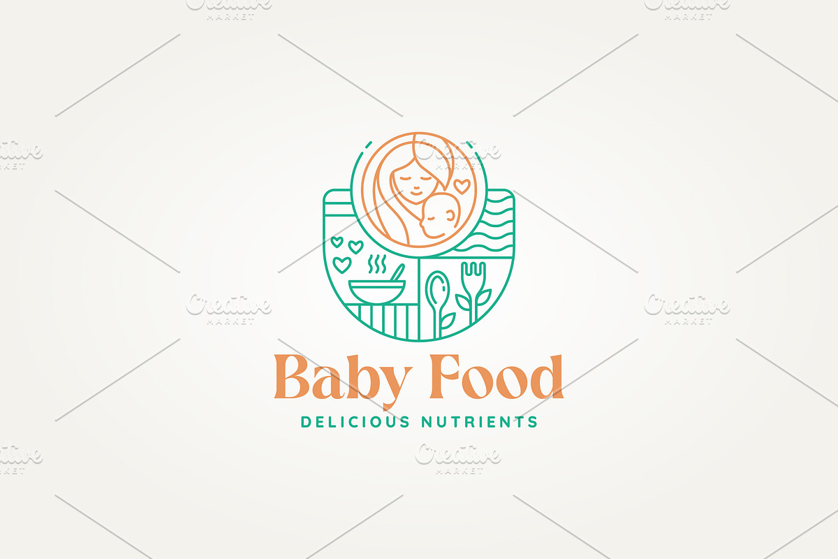 healthy baby food line art icon logo, a Branding & Logo Template by Blazybone