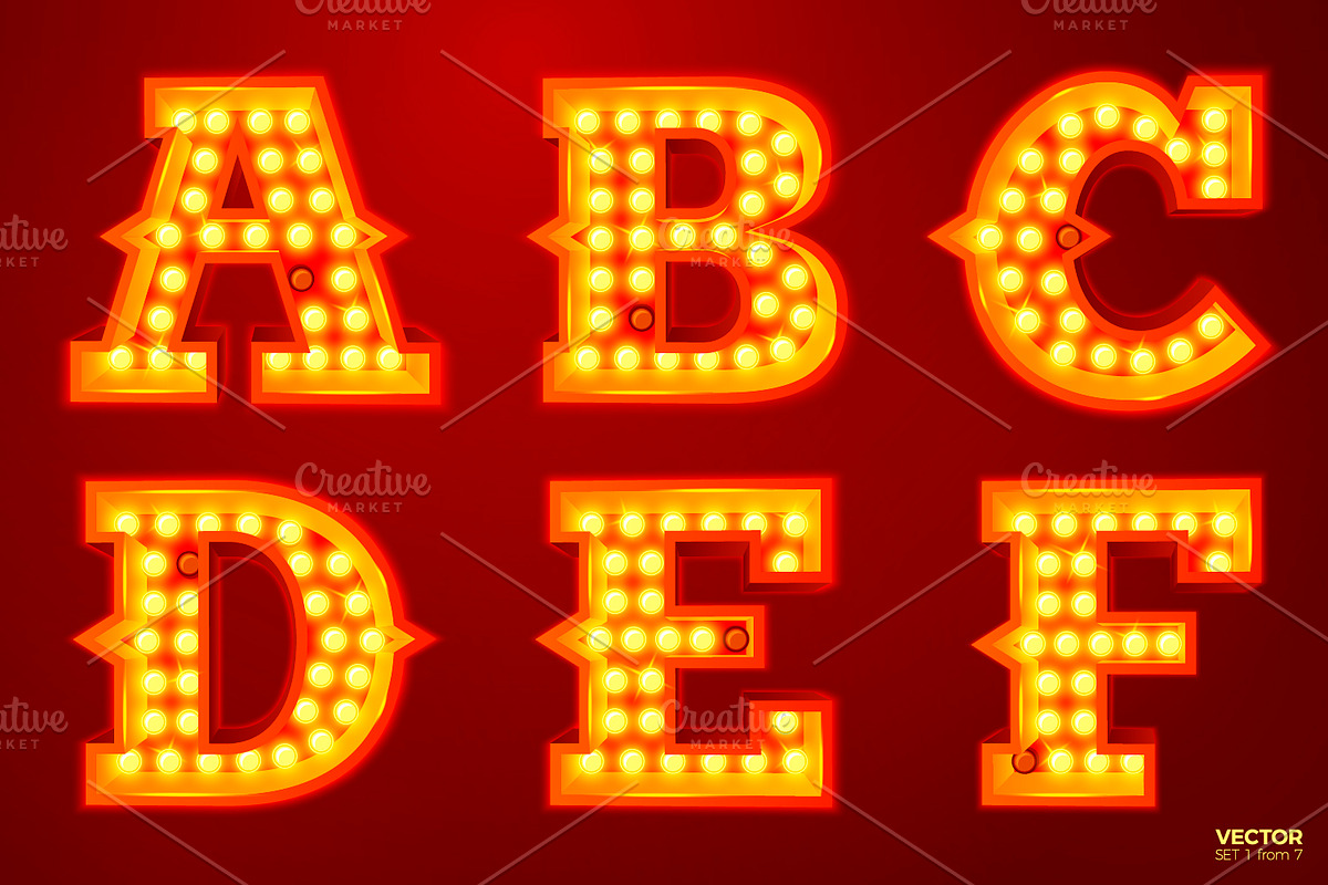 Vector Retro style light letters, a Decorative Illustration by Tashal (Photo 2 of 15)