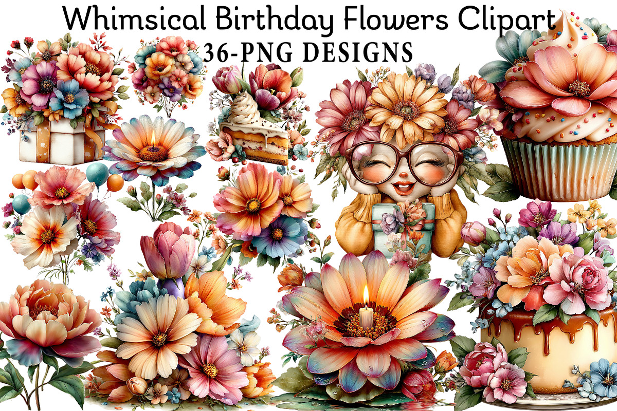 Whimsical Birthday Flowers Clipart, an Illustration by Daily.Designs (Photo 1 of 8)