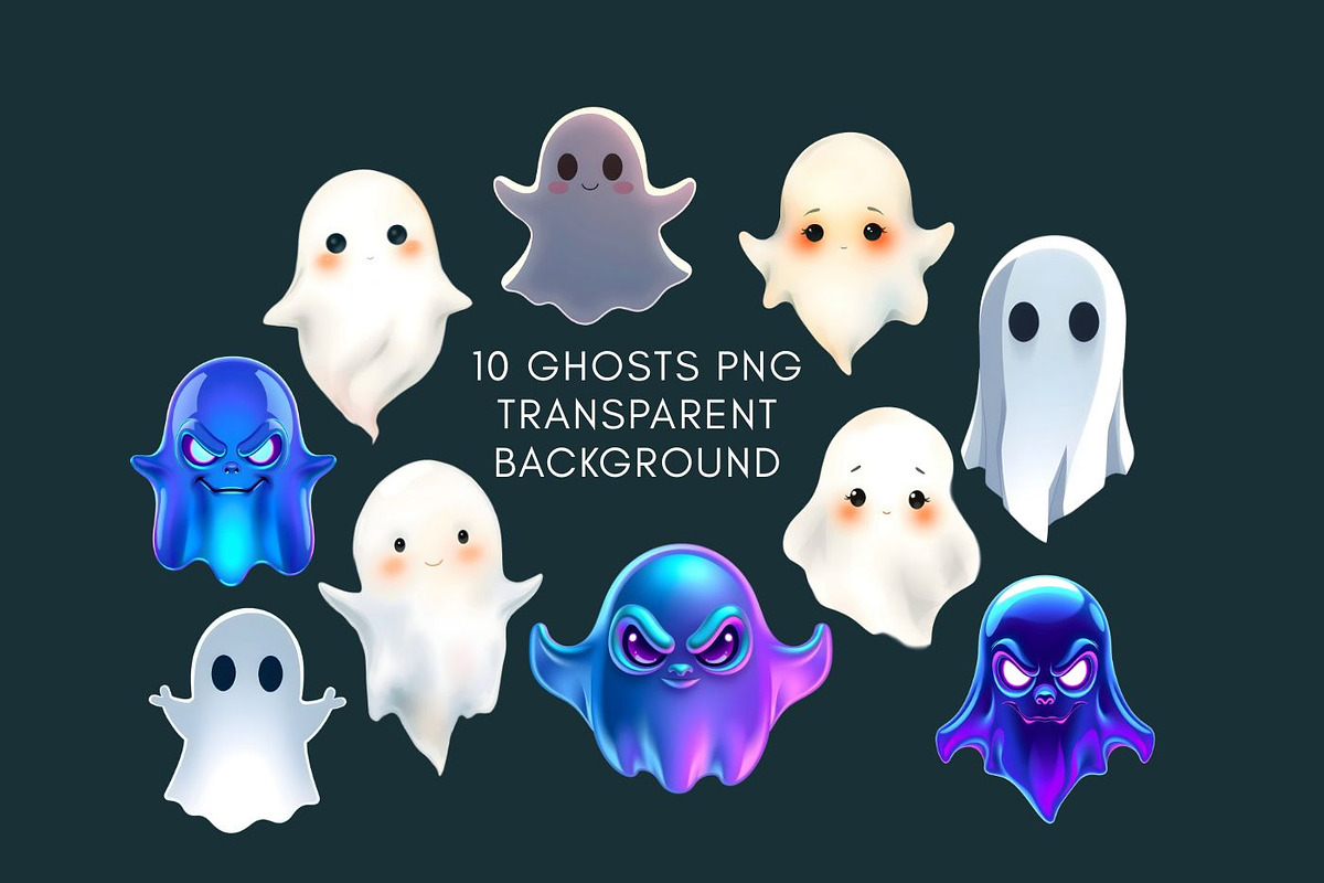 10 Ghost PNG Clipart+2 Ghost Pattern, an Object Graphic by UniqueMe (Photo 1 of 3)