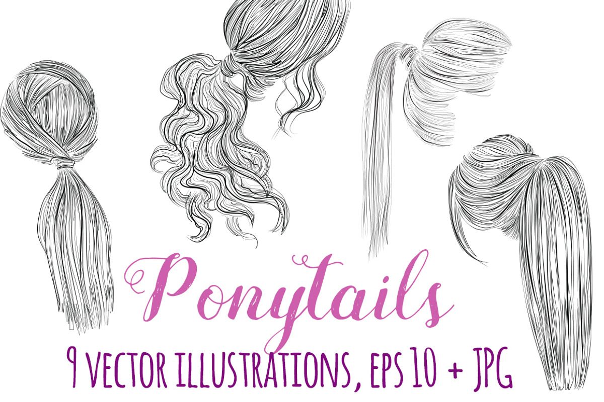 Ponytails line art hair styles set, a Person Illustration by esylvia (Photo 1 of 3)