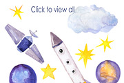 Watercolor space for kids, an Illustration by Watercolor & sketches (Thumbnail 2 of 8)