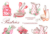 Pastries watercolor set. Baking., a Food Illustration by SabinaWatercolorArt (Thumbnail 3 of 13)