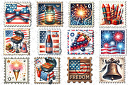 4th of July Postage Stamp Clipart, an Illustration by Dream Creation (Thumbnail 4 of 5)