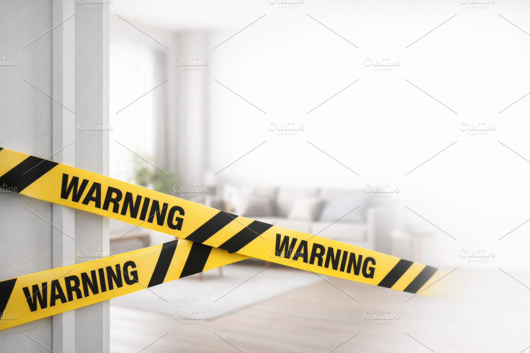 Warning tape in modern living room i, a Photo by Dvoevnore photos