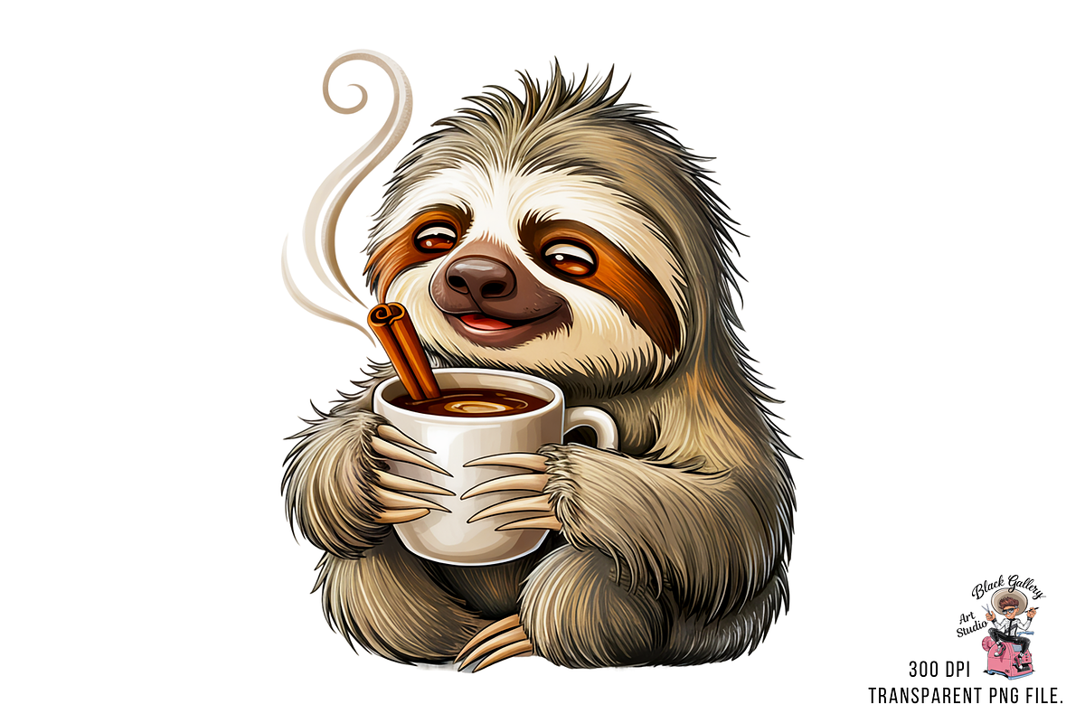 Male Sloth with Coffee Cup PNG, a Graphic by Clipart Bloom (Photo 4 of 11)