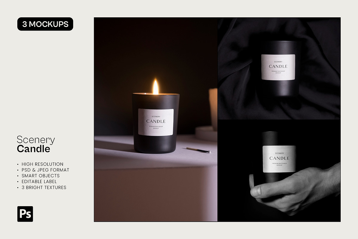 Scenery Candle - 3 Mockups, a Packaging Mockup by Studio Lanterne (Photo 1 of 4)