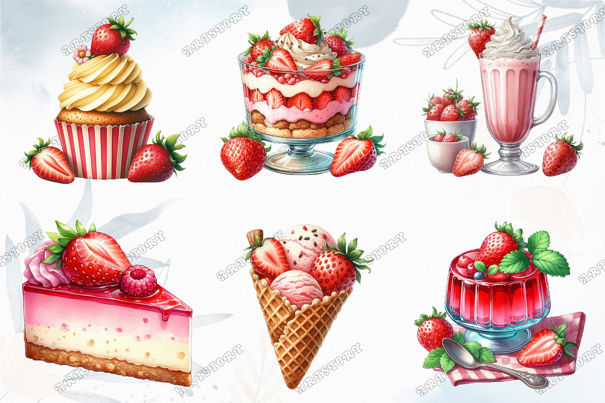 Watercolor Strawberry Desserts Clip, a Graphic by designcity5 (Photo 3 of 5)