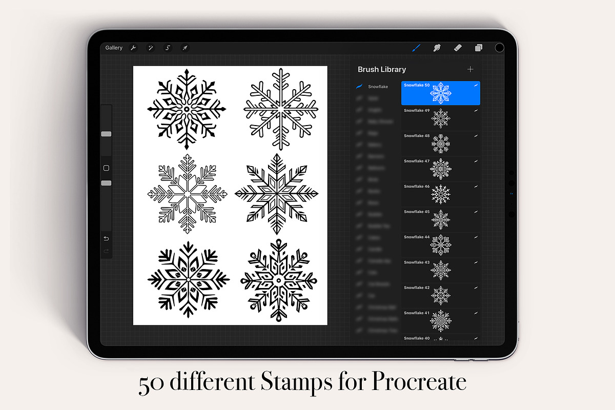 50 Snowflake Procreate Stamps Brush, a Brush Add-On by Procreate Sale (Photo 2 of 6)