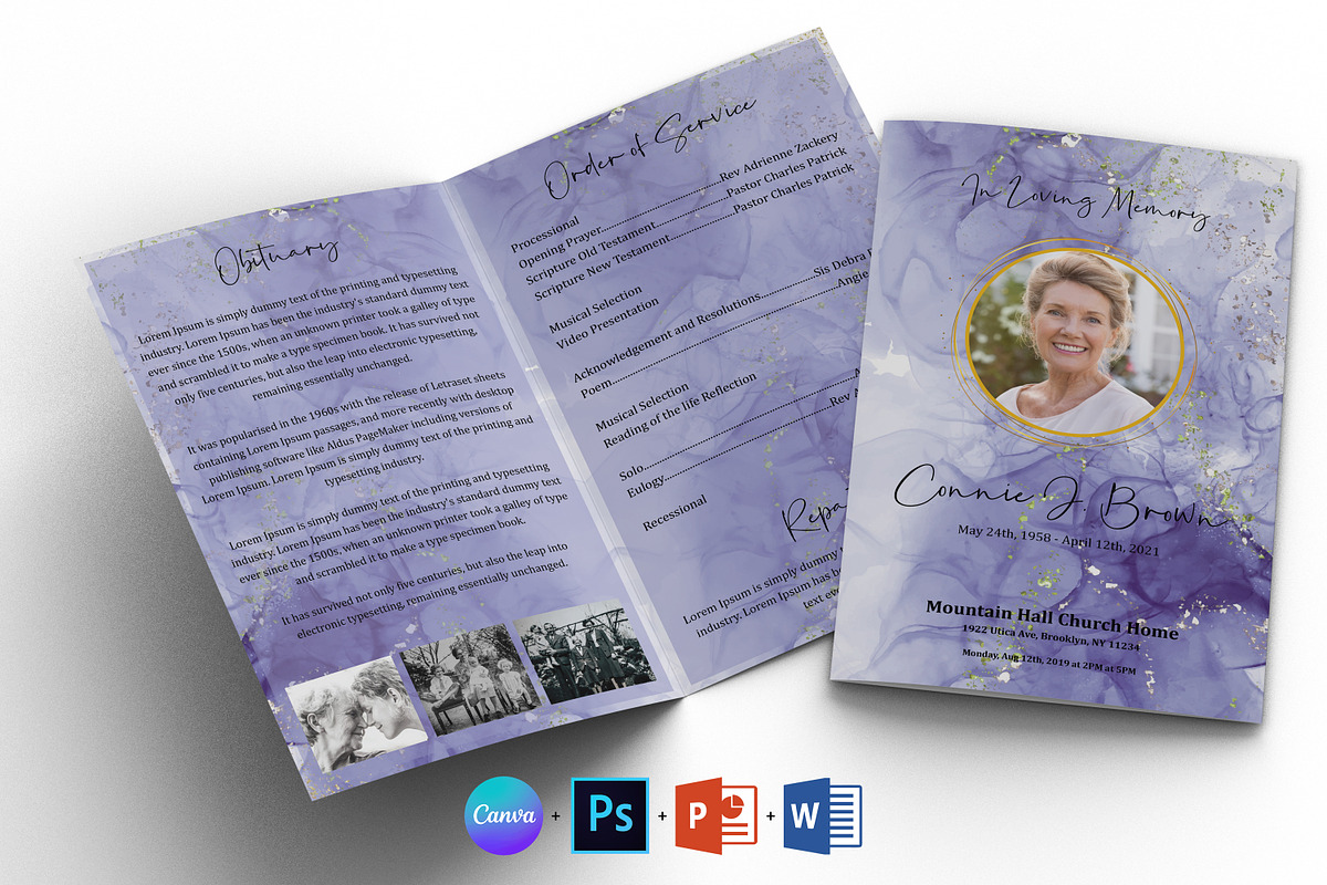Purple Funeral Program Template, a Brochure Template by Designscozy (Photo 1 of 8)