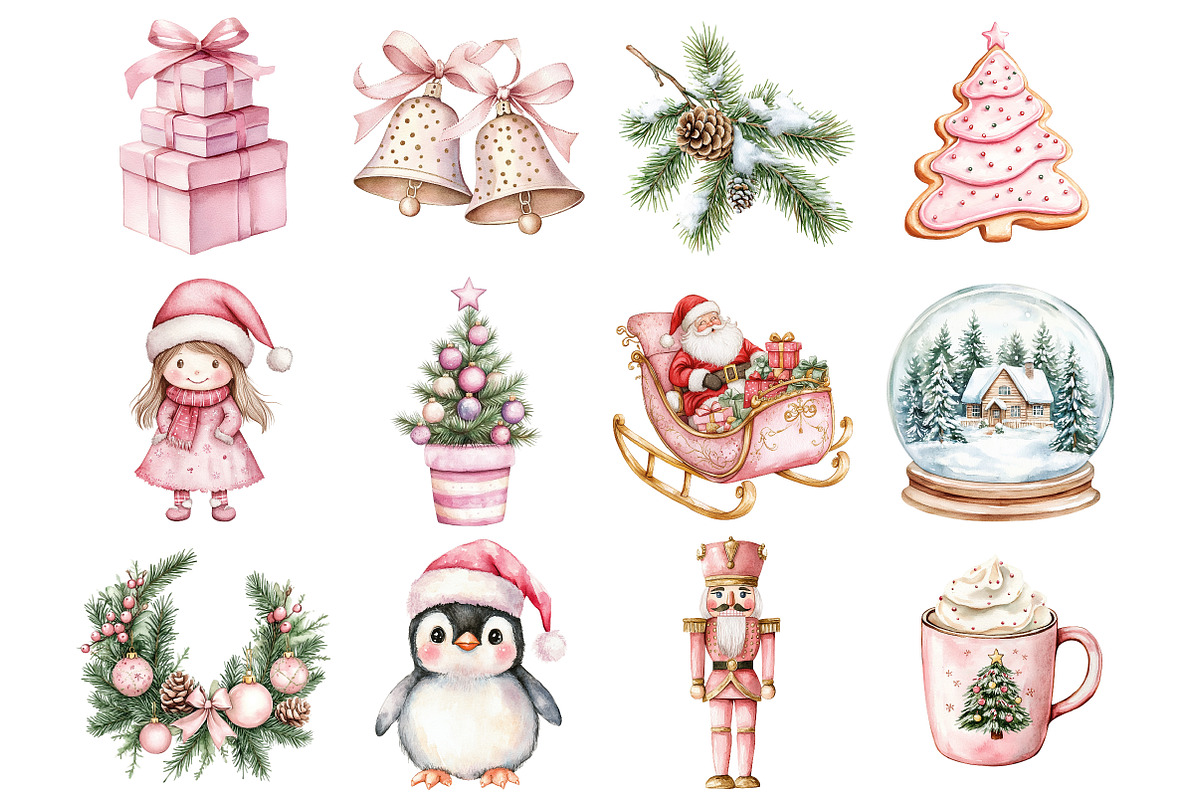 Pink Christmas Clipart Set, a Seasonal Illustration by CitraGraphics (Photo 3 of 5)