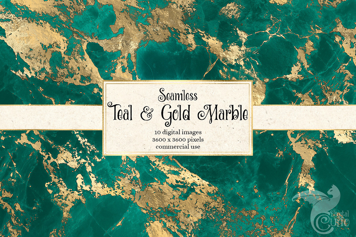 Teal and Gold Marble Digital Paper, a Texture Graphic by Digital Curio